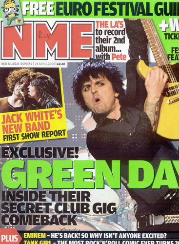 Green Day on the cover of the April 25 2009 edition of NME Magazine