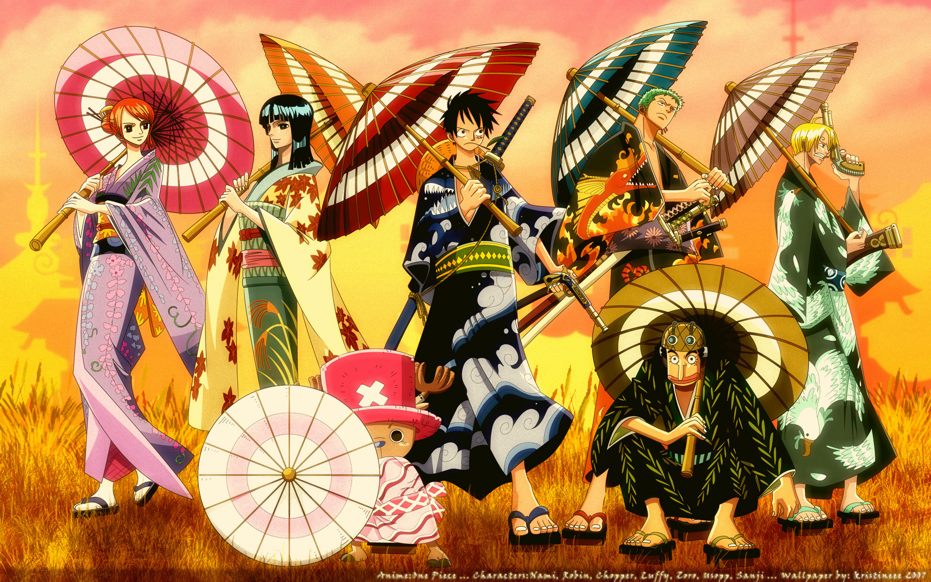 L'équipage des Mugiwaras en Kimono