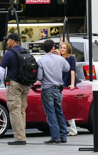 Leighton on set of "The roomate"