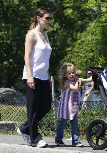  Jen and Ben take their daughters for a walk around a park in Boston - May 31 200