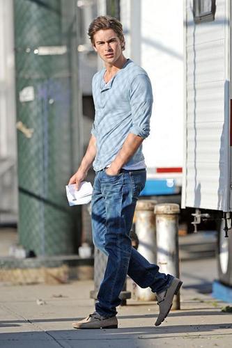  chace on set