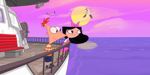 Phineas and Isabella on a boat
