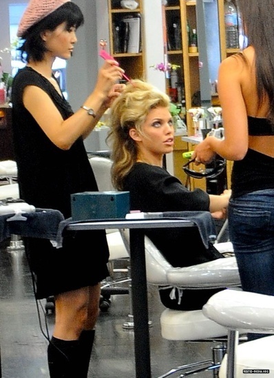 Annalynne having her hair done in Beverly Hills