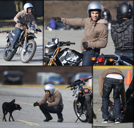 Taylor Lautner Riding a Motorcyle