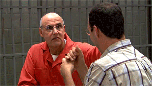  1x09 'Storming the Castle' Animated .gif - George stares down security guard