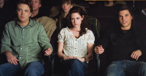 Jacob, Bella, and Mike in the movie theatre in New Moon