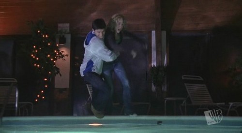  What did Peyton ask Nathan right before he grabbed her and jumped in the pool?