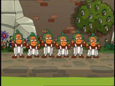  What are the smelly laranja creatures from 'Fry & The Slurm Factory' called?