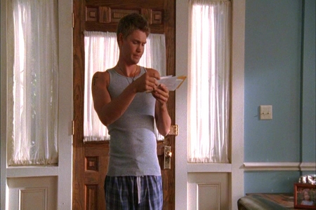  In this scene, Lucas received a postcard from Karen. What did it say?