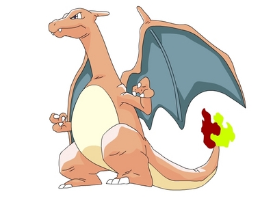 On the Anime, the colour of the inside of Charizard's are Green, but in the game what clour are they?