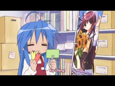  Who is the character and what anime is she off of beside Konata in this picture?