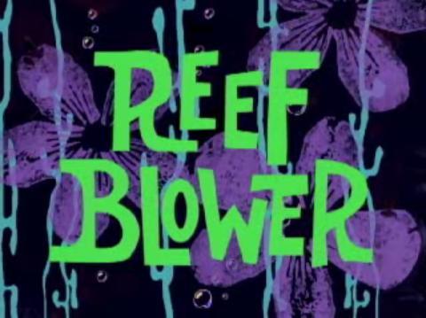  In "Reef Blower", what colour is the shell that lands in Squidward’s garden?