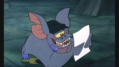 NAME THE SIDEKICK: This bumbling bat doesn't let his crippled wing get in the way of his devilish deeds against a certain mouse detective.