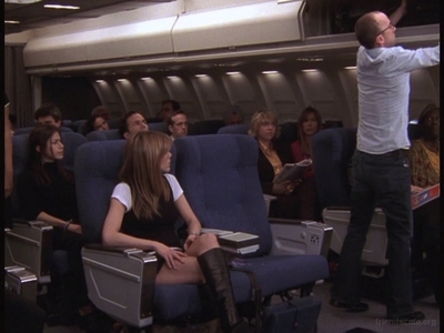  How many times have we seen Rachel at an airport या on a plane?