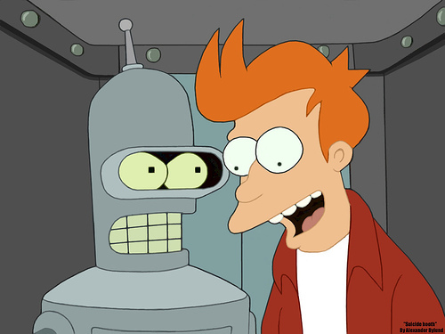  Bender says: And even though the computer was off and unplugged, an image stayed on the screen. It was the Windows logo. Fry dicho that's not scary. What did Bender say?