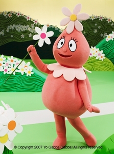  What is the name of the गुलाबी character on Yo Gabba Gabba?
