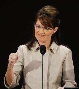  In this Sept. 3, 2008 file photo, Republican vice presidential candidate, Alaska Gov. Sarah Palin, pumps her fist during her speech at the Republican National Convention in St. Paul, Minn. (AP Photo/Ron Edmonds, file)