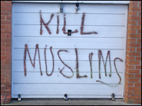  A Teesside family returned from holiday to find their house daubed with anti-Muslim graffiti, October 2006
