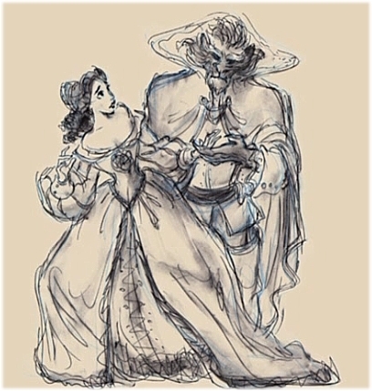  Early concept art of Belle and the Beast