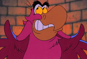  1. Iago (aladdin) Positive: gave up evil ways, hilarious, some what heroic, voiced oleh Gilbert Gottfried Negative: originally work for the villain, can still be selfish