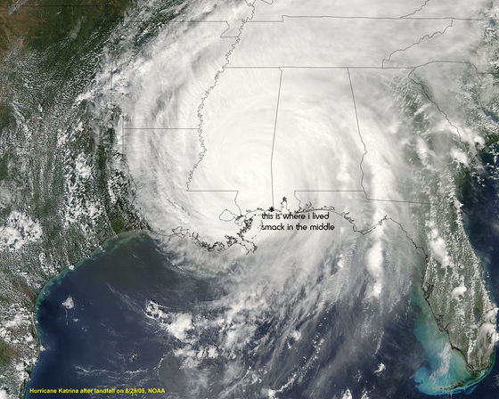  border of AL/MS eye of hurricane 1 1/2 hours from New Orleans