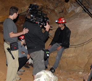 Kiowa Gordon filming in cave in Tennessee. Picture from 'Into the Darkness' film's myspace.