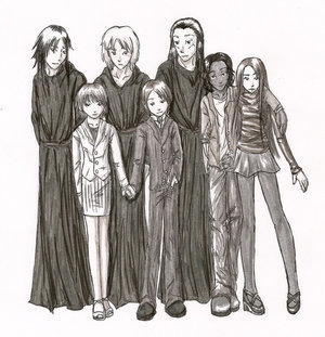  From left to right, Marcus, Jane, Caius, Alec, Aro, Demetri, and Heidi!!All togther Before Alec found Maggie!