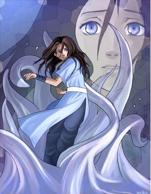  katara is trying to save aang. she loves him.