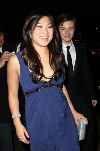  Chris Colfer and Jenna Ushkowitz outside chateau, schloss Marmont after the SAG awards