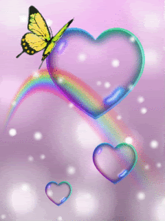  Butterfly,Rainbow And Hearts,Animated