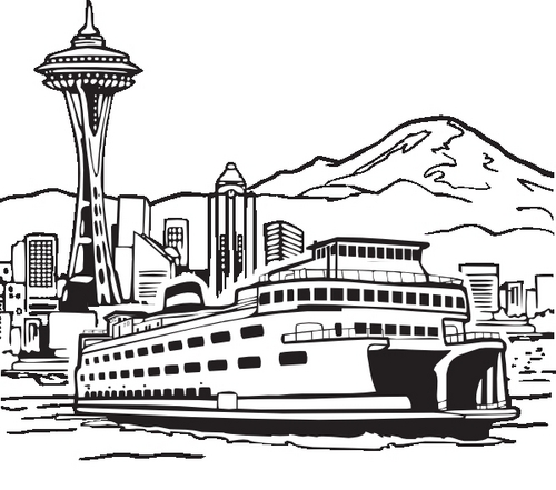  Seattle Ferry, Mountains, and spazio Needle
