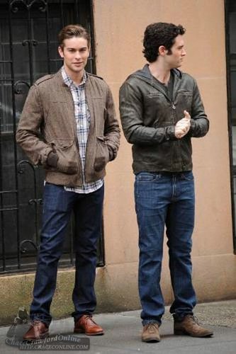 February 24: Chace Crawford on set with Penn Badgley