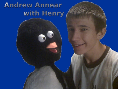 Andrew Annear and Henry the penguin