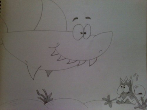  cartoon tubarão and crab. (i drew it!)