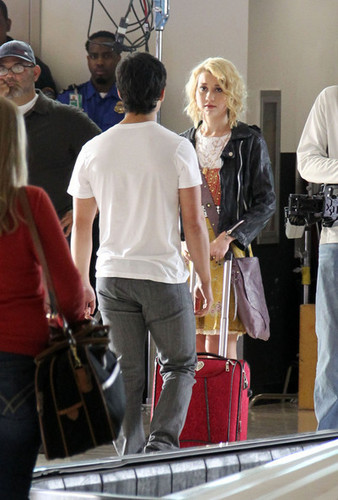  Joe Jonas&Chelsea Staub film scenes for the upcoming Jonas TV প্রদর্শনী for the ডিজনি Channel@LA airport