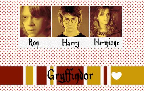  Gryffindor House Pride: Harry Potter, Hermione Granger, Ronald Weasley wolpeyper