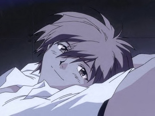 Kaworu smiling in bed
