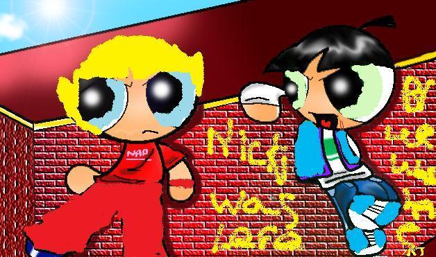 i mess up but nicki rowdyruff boys sister and bruce powerpuff girls brother hanging out  