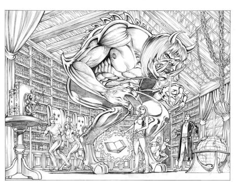  Preview art. Paige and Leo are fighting a big demon in Magic School.
