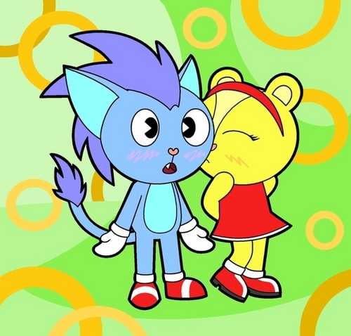  sonic and amy in happy 树 老友记 style