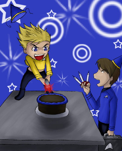  Kirk ruining McCoy's Birthday Cake