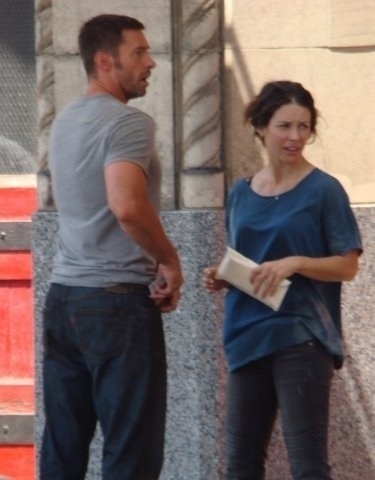  Evangeline Lilly and Hugh Jackman-filming 'Real Steel' in Detroit, Michigan (July 6)