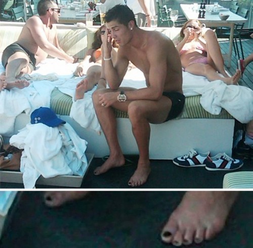 Ronaldo is painting your nails at your feet!