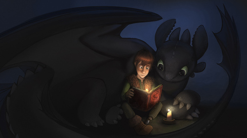  Toothless and Hiccup read a book