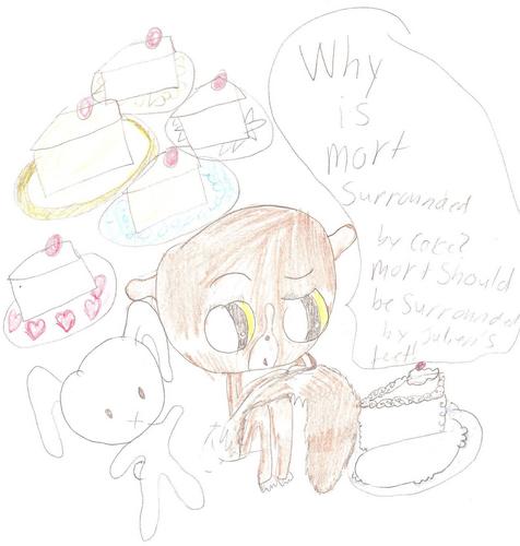 mort surrounded by cake