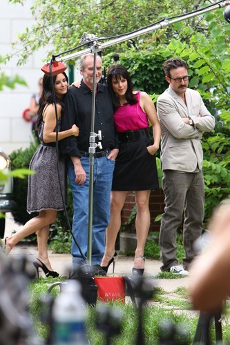 Scream 4 - Courteney Cox, Neve Campbell, and David Arquette on set 