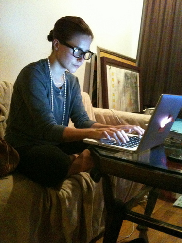 Sophia writing her blog