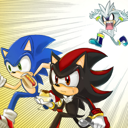 sonic and shadow steal silvers pudding!! xD