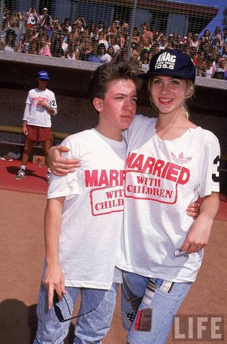  Actors David Faustino and Christina Applegate Wearing "Married with Children" T-Shirts in 1989