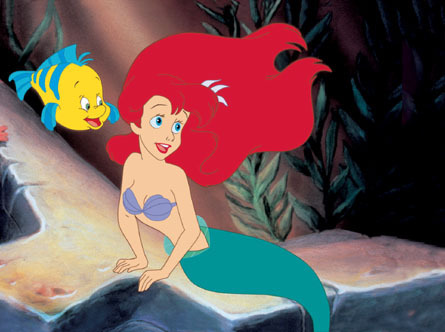  Walt Disney Production Cels - menggelepar, flounder & Princess Ariel